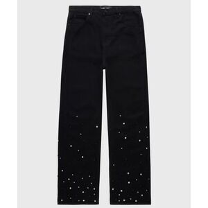 Homme + Femme Pearl Denim Jeans Black Wide Leg Studded Embellished Size 30